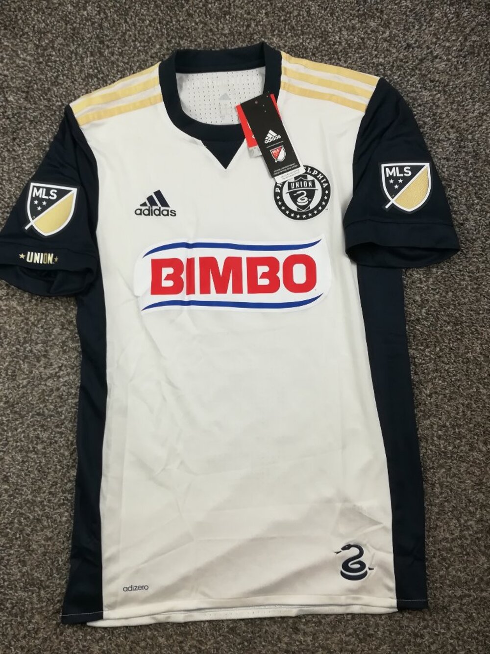 NWT 2017-2018 Philadelphia Union Jersey Adidas Away White Mens Small *Flaw